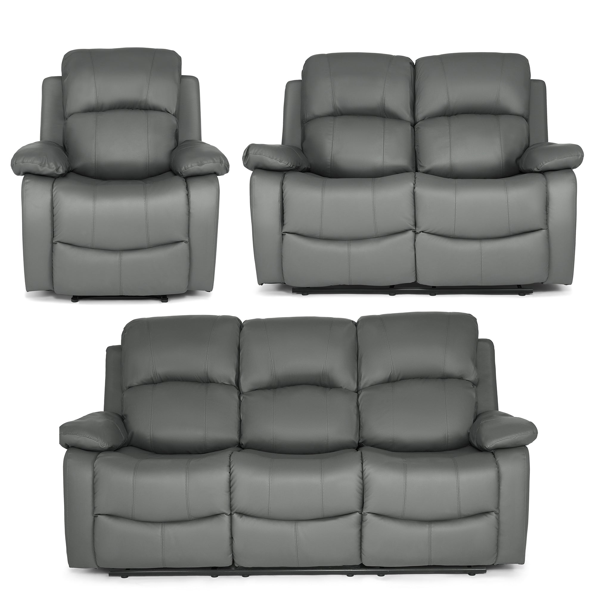 Faux Leather Manual Recliner Sofa Suite - Charcoal Grey - Bargainia.com - 8800228253583 - MLM-111433-S123