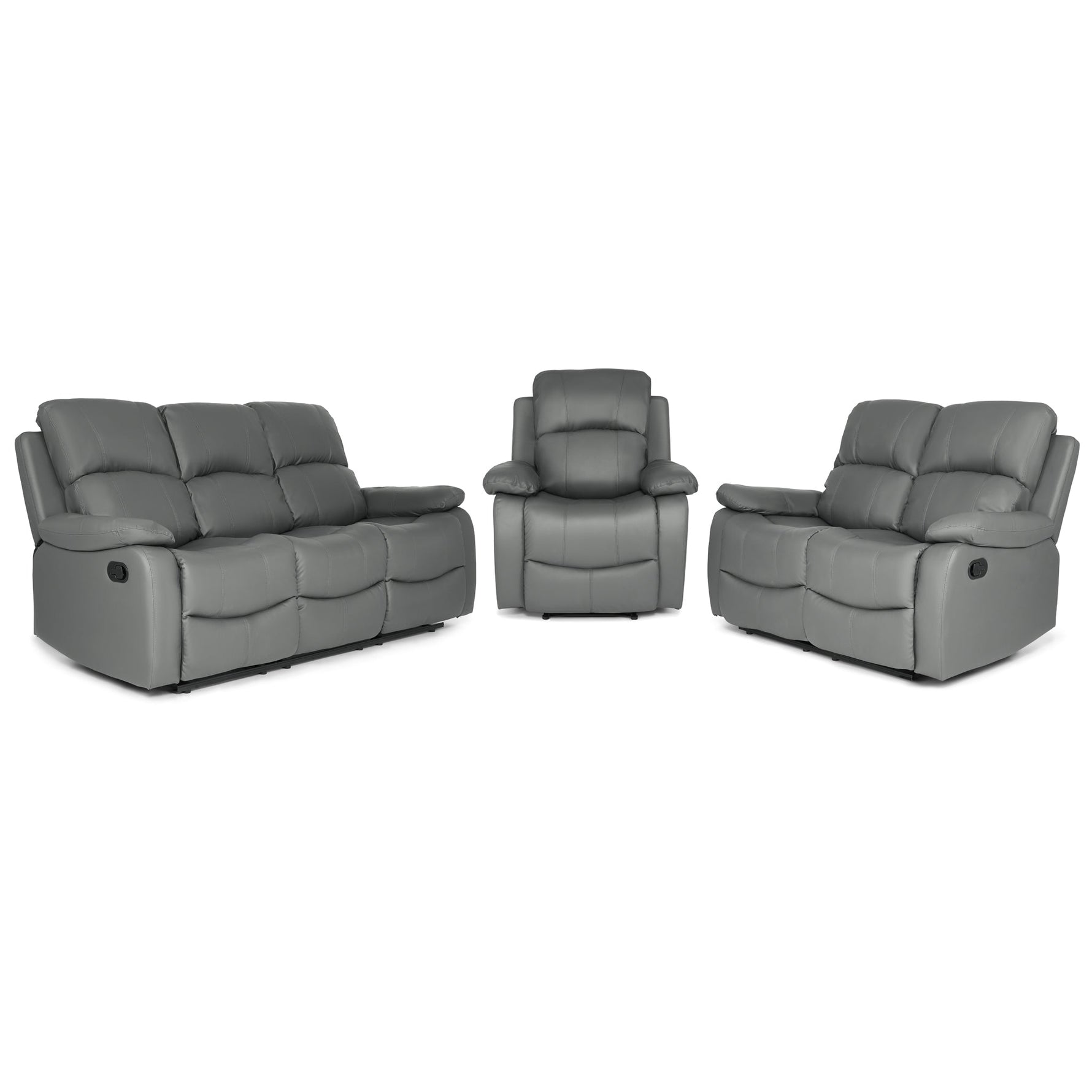 Faux Leather Manual Recliner Sofa Suite - Charcoal Grey - Bargainia.com - 8800228253583