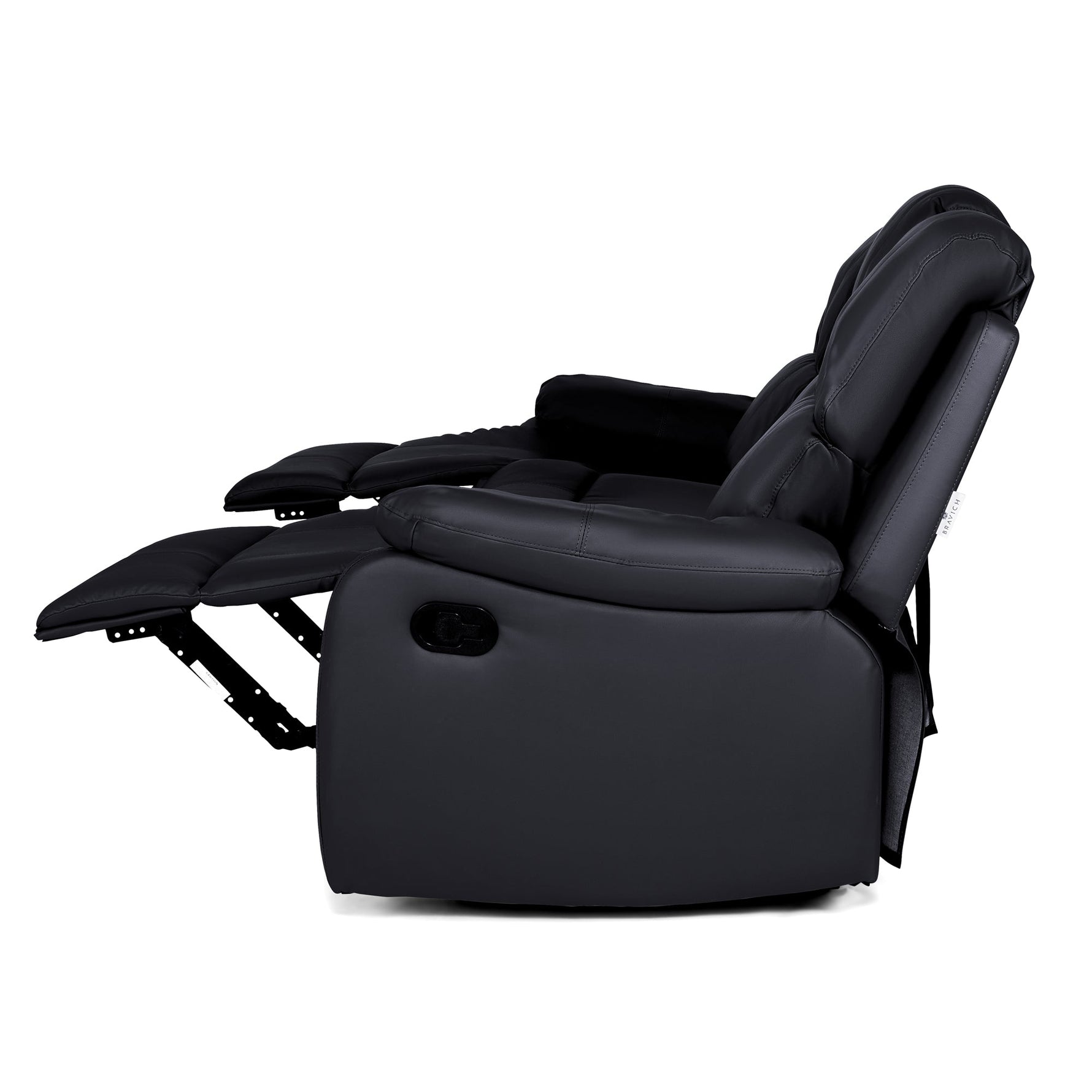 Faux Leather Manual Recliner Three Seater Sofa - Black - Bargainia.com - 