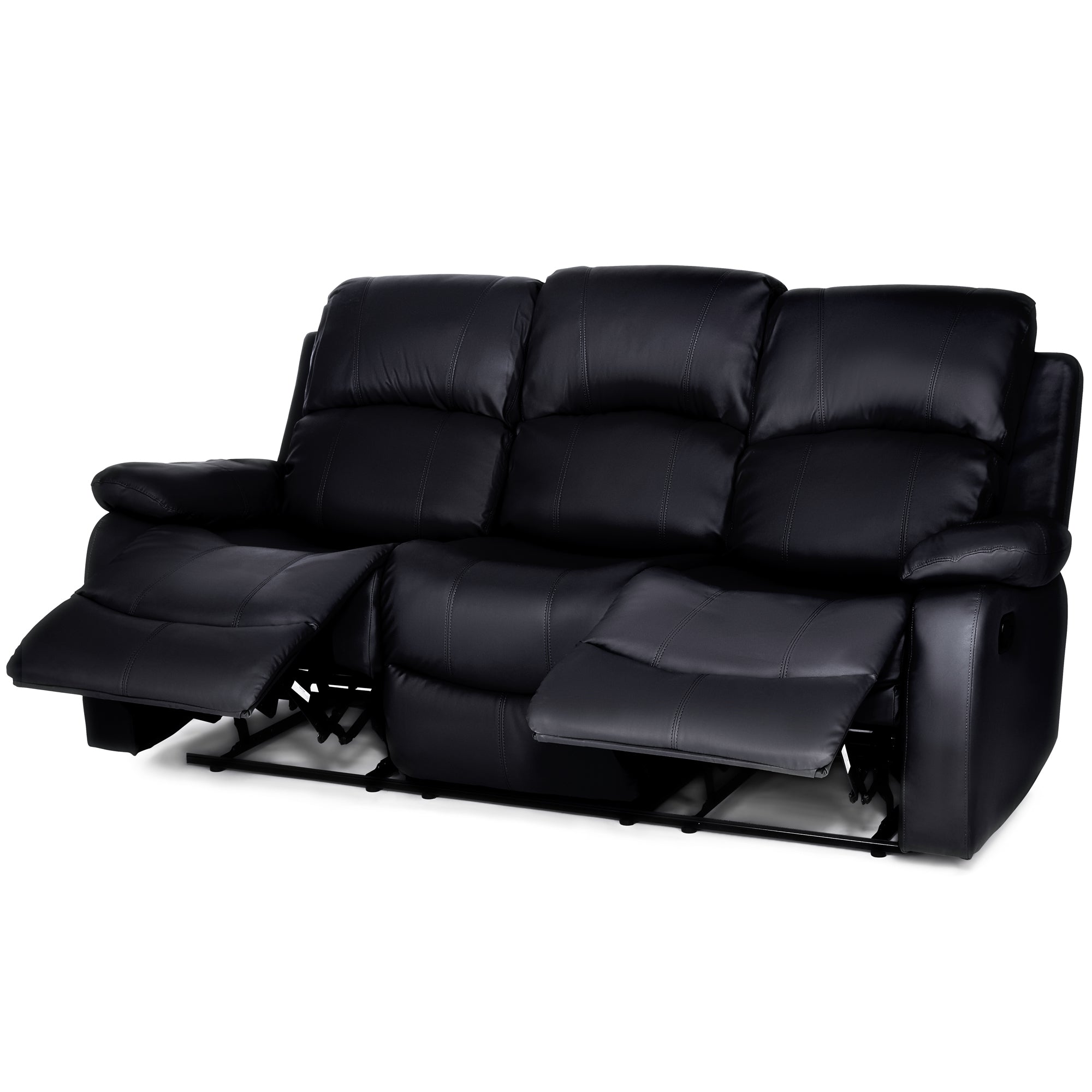 Faux Leather Manual Recliner Three Seater Sofa - Black - Bargainia.com - 5056150222927 - MLM-111433-3-BLK