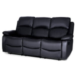 Faux Leather Manual Recliner Three Seater Sofa - Black - Bargainia.com - 