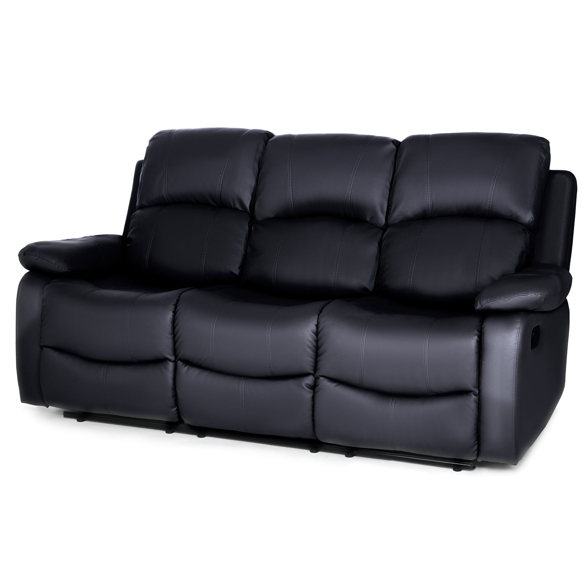 Faux Leather Manual Recliner Three Seater Sofa - Black - Bargainia.com - 5056150222927 - MLM-111433-3-BLK