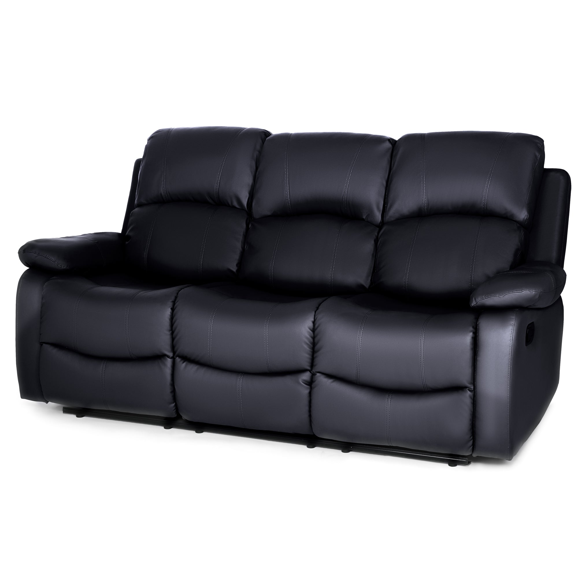 Faux Leather Manual Recliner Three Seater Sofa - Black - Bargainia.com - 5056150222927 - MLM-111433-3-BLK