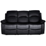 Faux Leather Manual Recliner Three Seater Sofa - Black - Bargainia.com - 