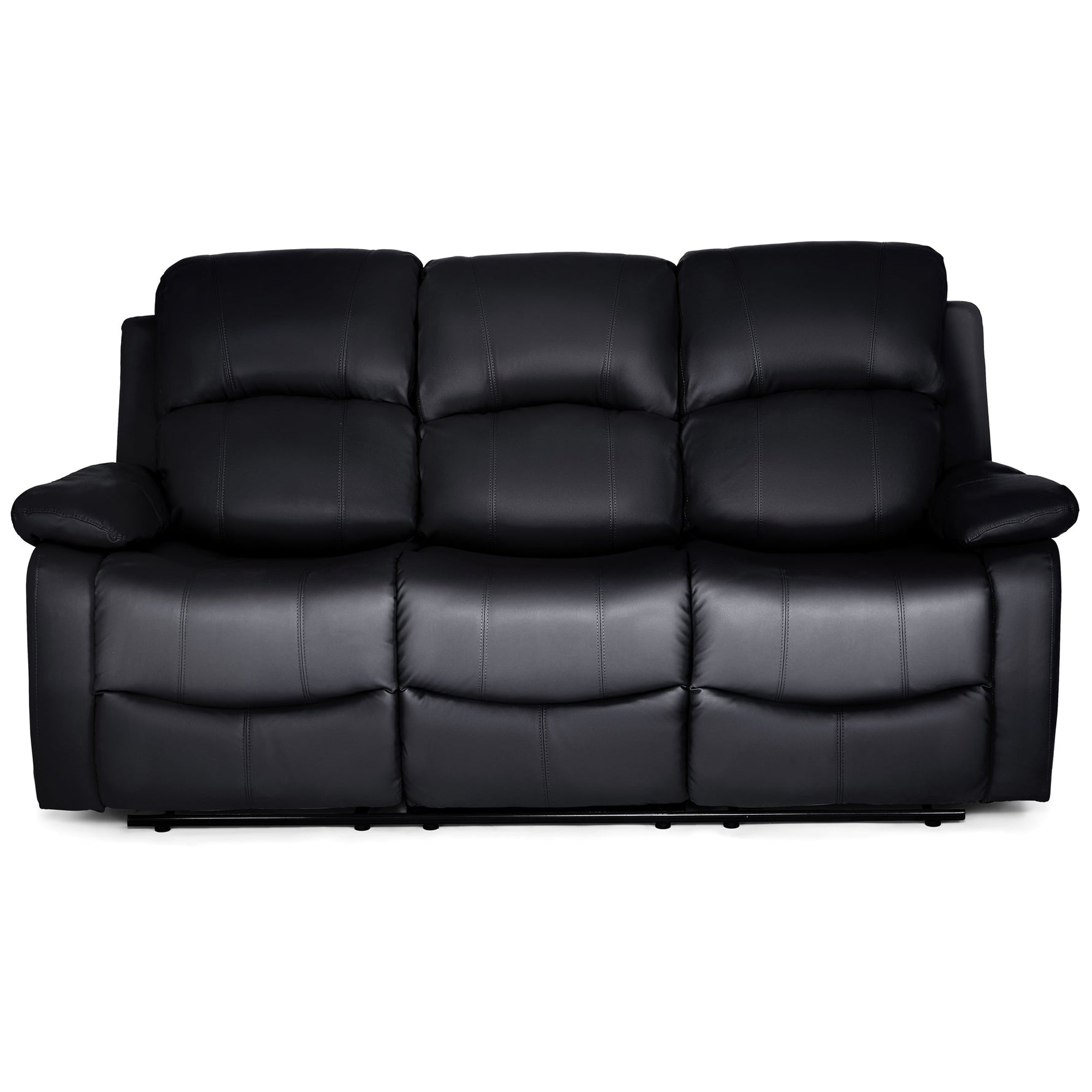 Faux Leather Manual Recliner Three Seater Sofa - Black - Bargainia.com - 