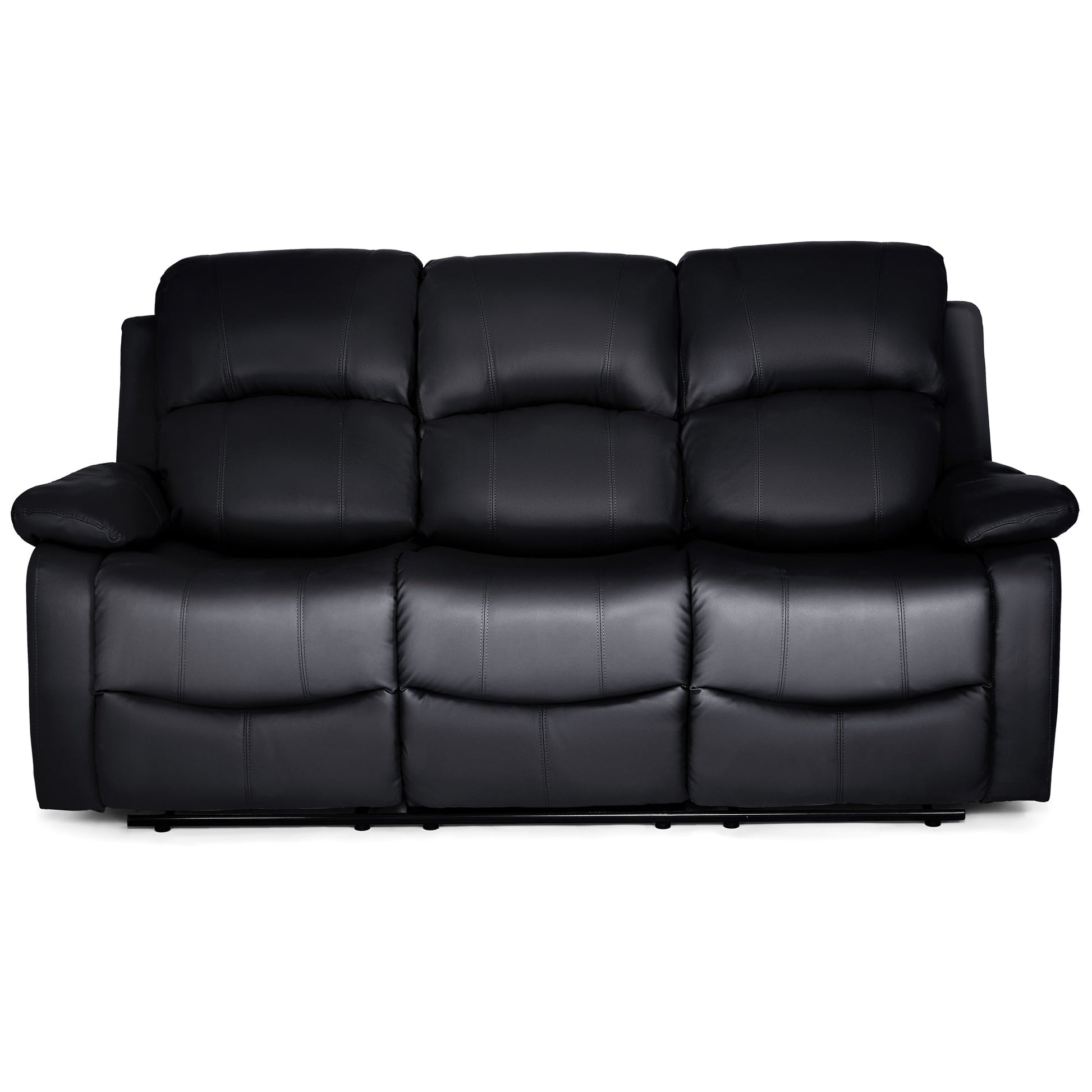 Faux Leather Manual Recliner Three Seater Sofa - Black - Bargainia.com - 5056150222927 - MLM-111433-3-BLK