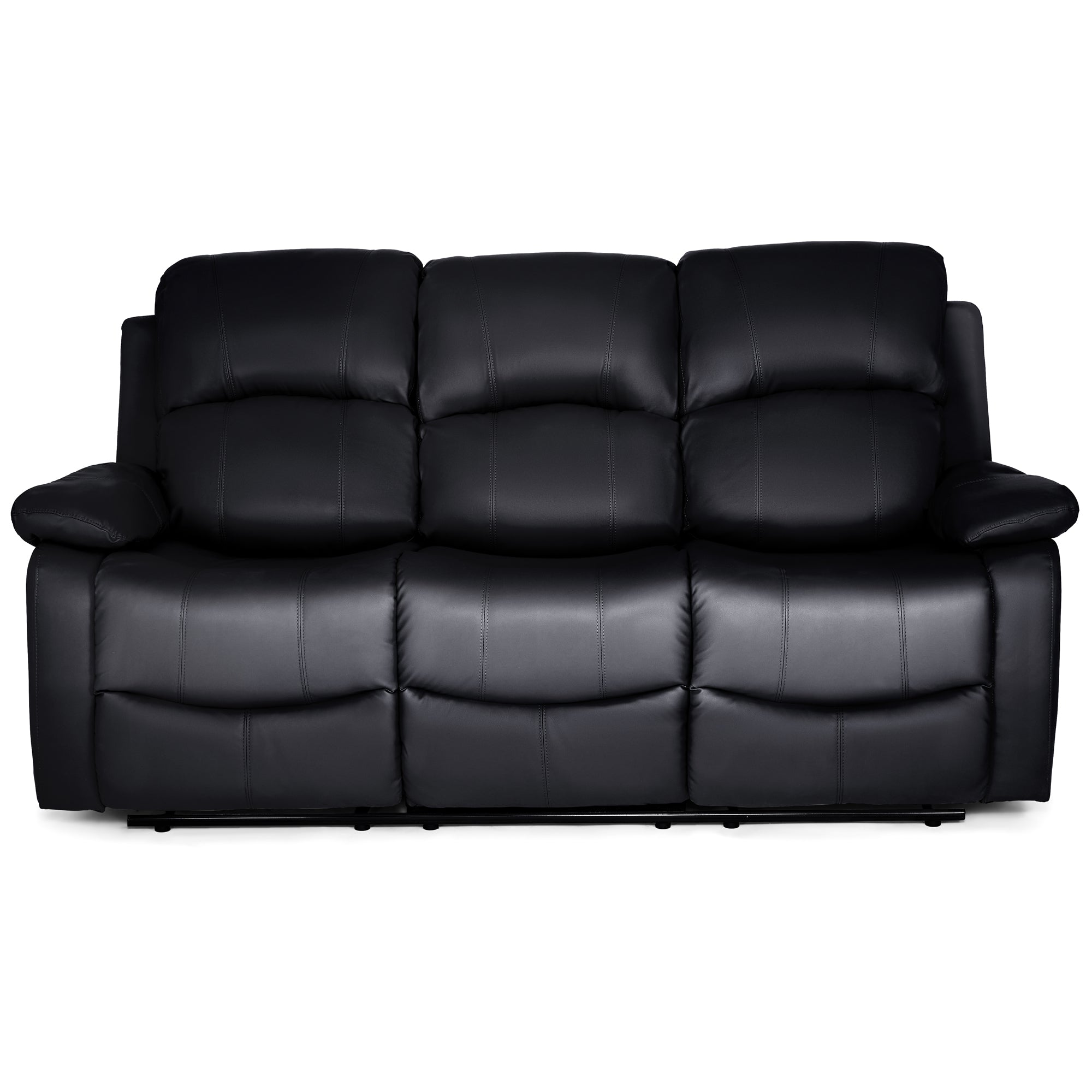 Faux Leather Manual Recliner Three Seater Sofa - Black - Bargainia.com - 5056150222927 - MLM-111433-3-BLK