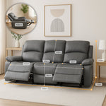 Faux Leather Manual Recliner Three Seater Sofa - Charcoal Grey - Bargainia.com - 