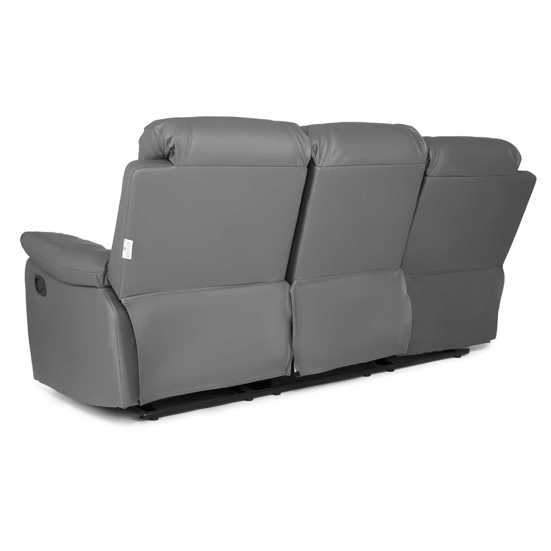 Faux Leather Manual Recliner Three Seater Sofa - Charcoal Grey - Bargainia.com - 