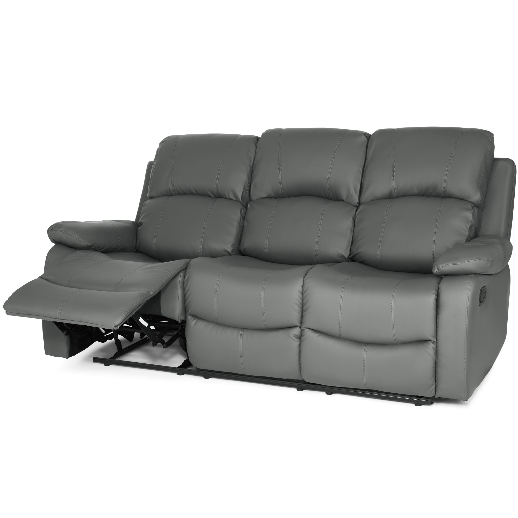 Faux Leather Manual Recliner Three Seater Sofa - Charcoal Grey - Bargainia.com - 8800228253453 - MLM-111433-3