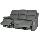 Faux Leather Manual Recliner Three Seater Sofa - Charcoal Grey - Bargainia.com - 