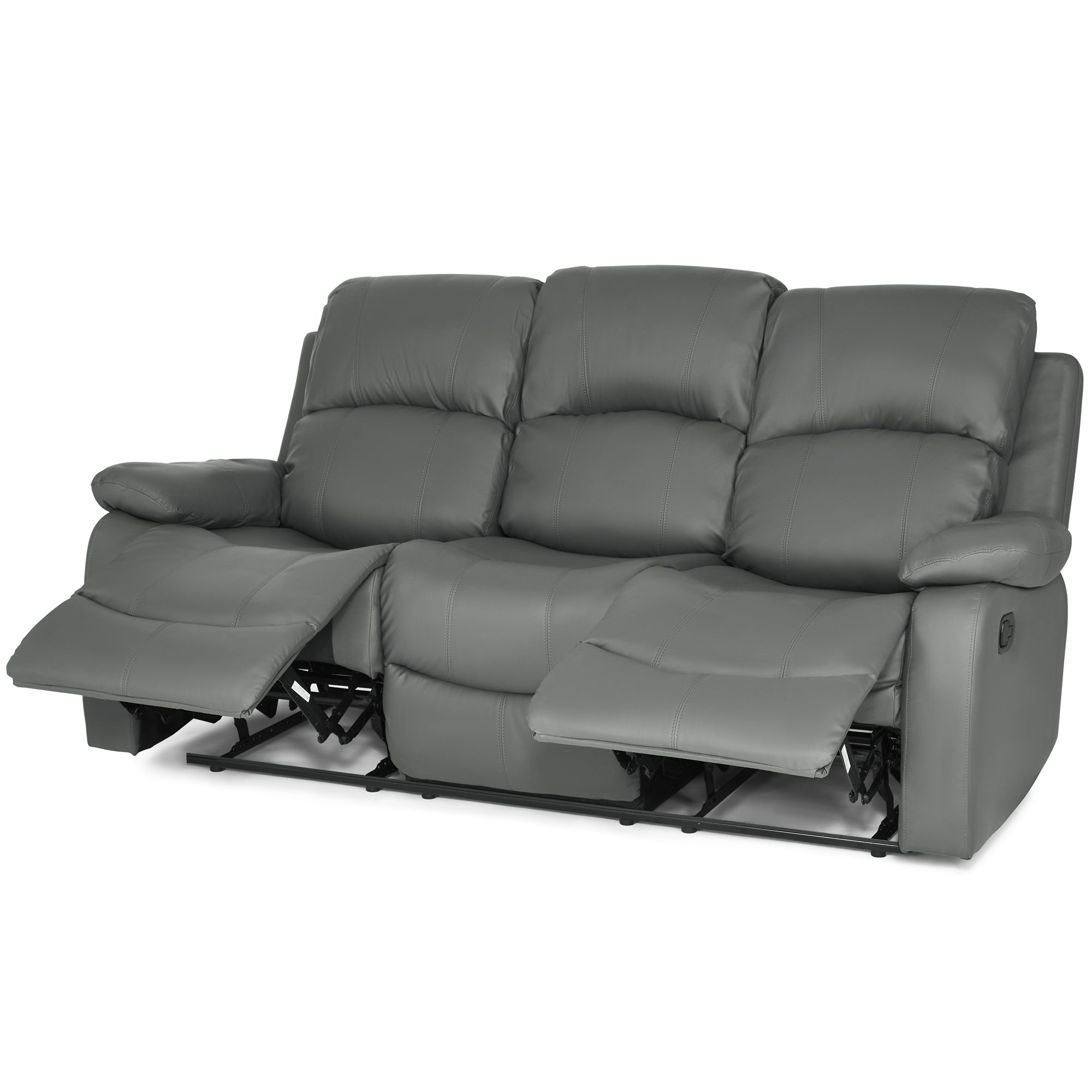 Faux Leather Manual Recliner Three Seater Sofa - Charcoal Grey - Bargainia.com - 8800228253453 - MLM-111433-3