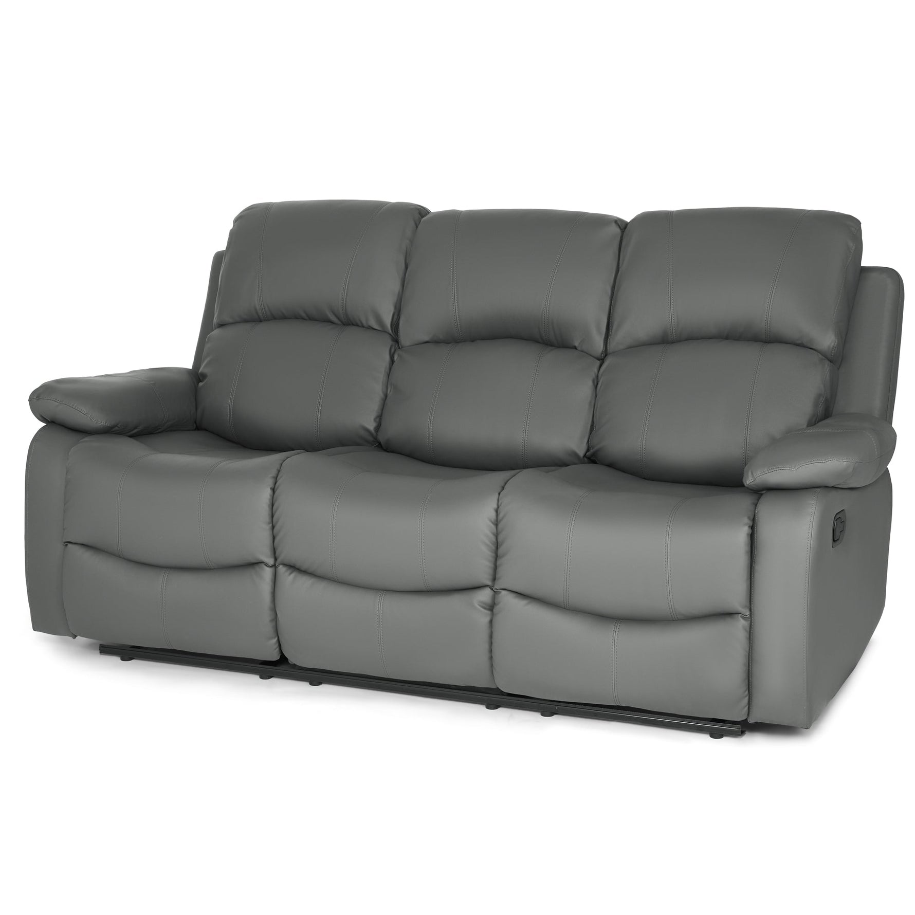Faux Leather Manual Recliner Three Seater Sofa - Charcoal Grey - Bargainia.com - 