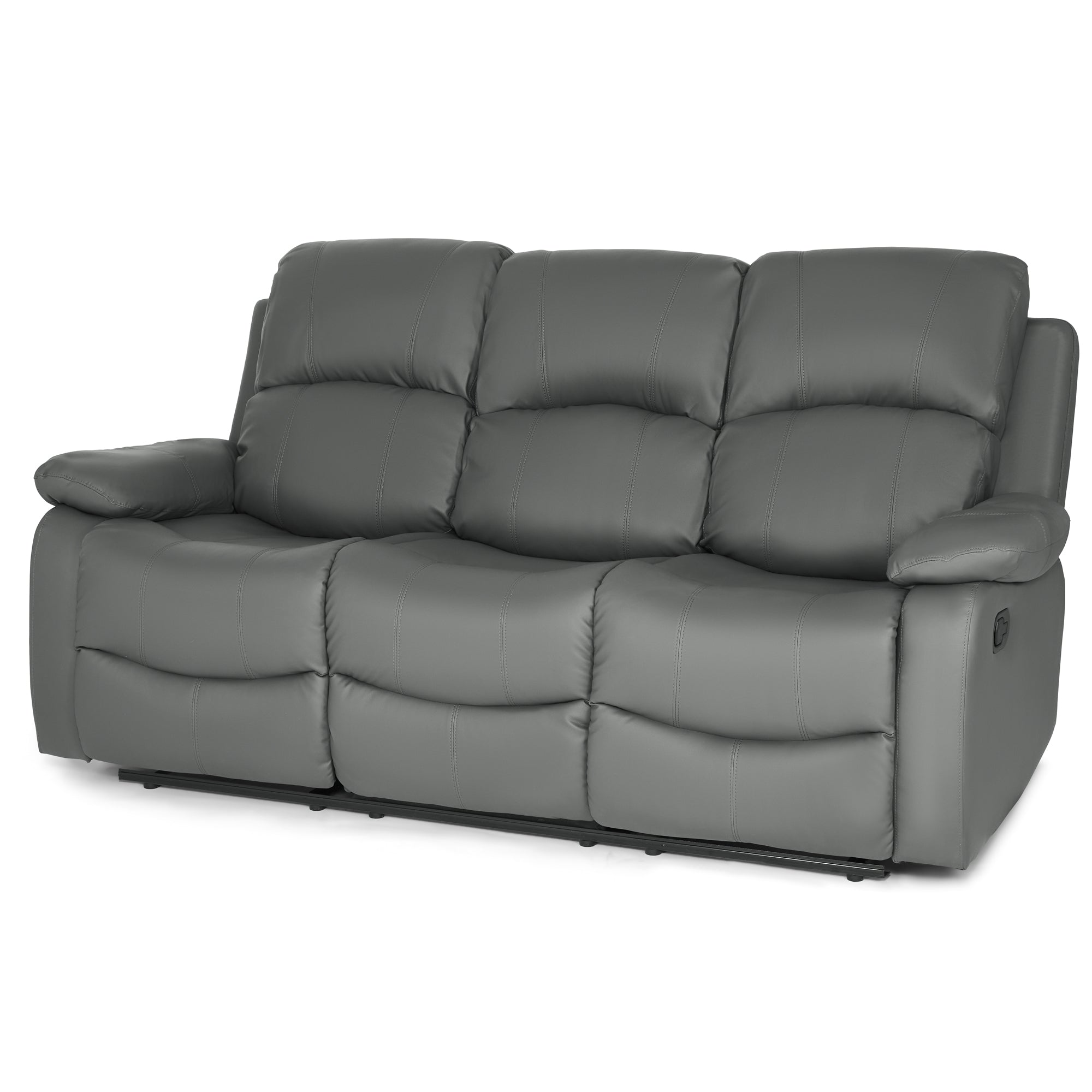 Faux Leather Manual Recliner Three Seater Sofa - Charcoal Grey - Bargainia.com - 8800228253453 - MLM-111433-3