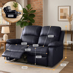 Faux Leather Manual Recliner Two Seater Sofa - Black - Bargainia.com - 