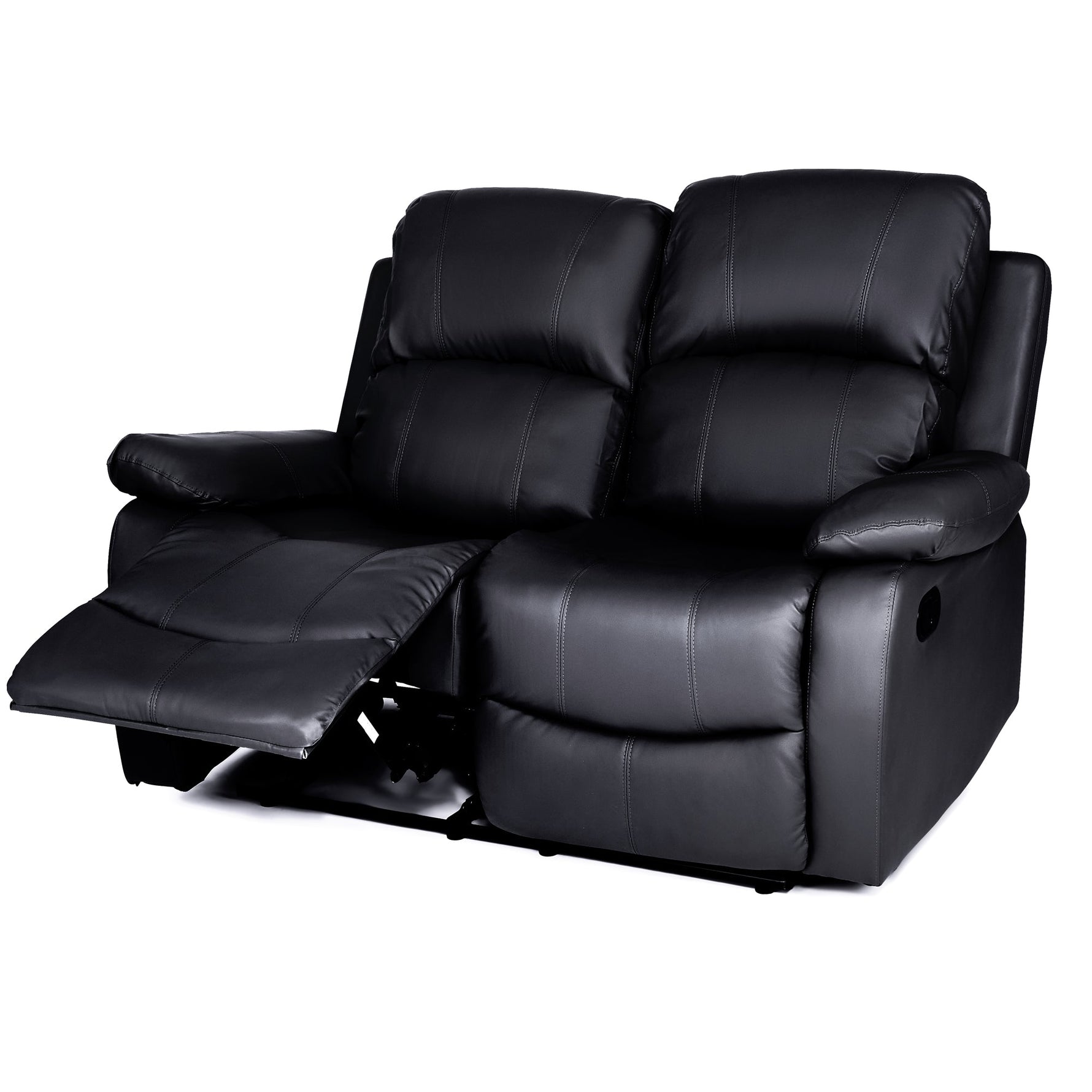 Faux Leather Manual Recliner Two Seater Sofa - Black - Bargainia.com - 