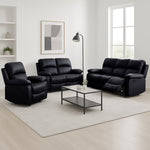 Faux Leather Manual Recliner Two Seater Sofa - Black - Bargainia.com - 