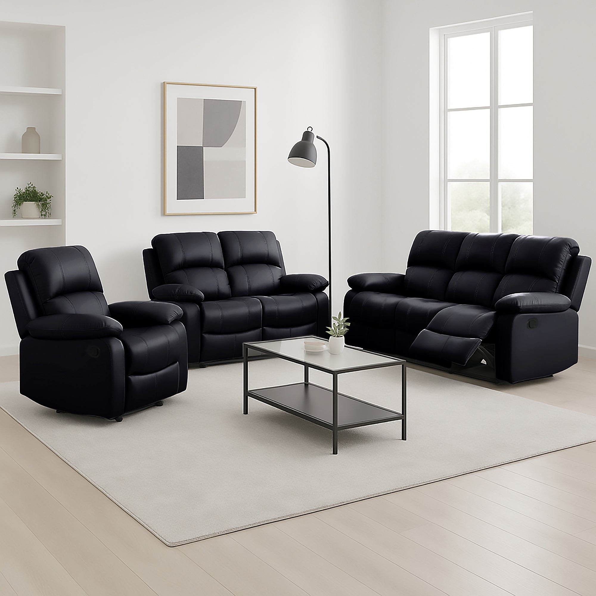 Faux Leather Manual Recliner Two Seater Sofa - Black - Bargainia.com - 5056150222910 - MLM-111433-2-BLK