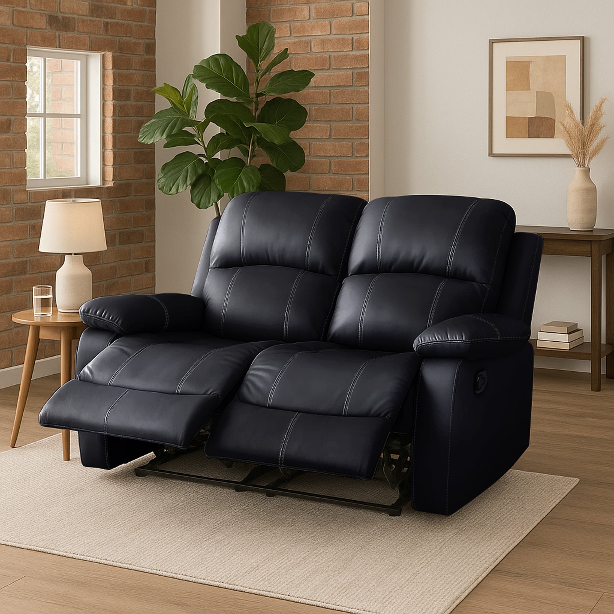 Faux Leather Manual Recliner Two Seater Sofa - Black - Bargainia.com - 5056150222910 - MLM-111433-2-BLK