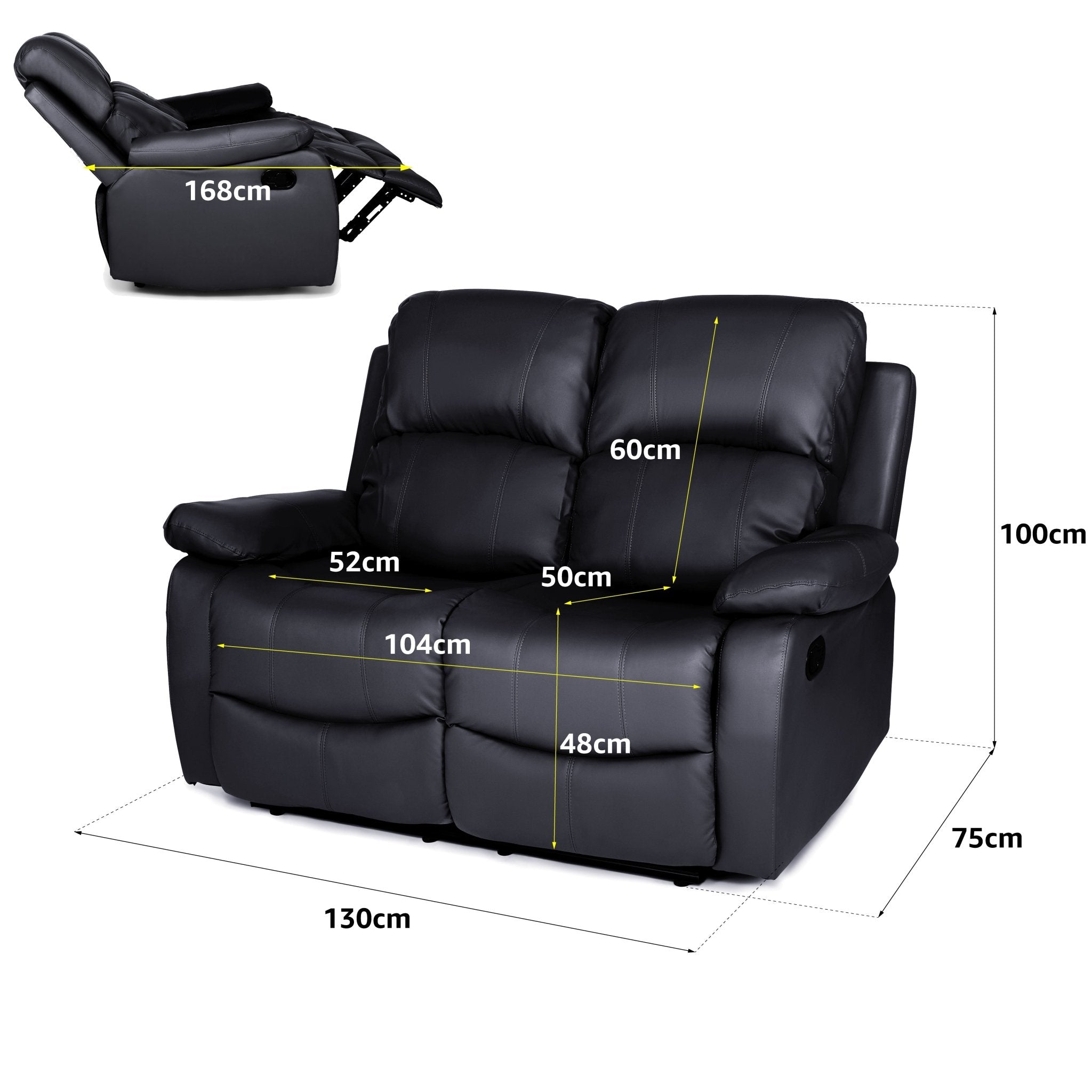 Faux Leather Manual Recliner Two Seater Sofa - Black Sofas Bargainia