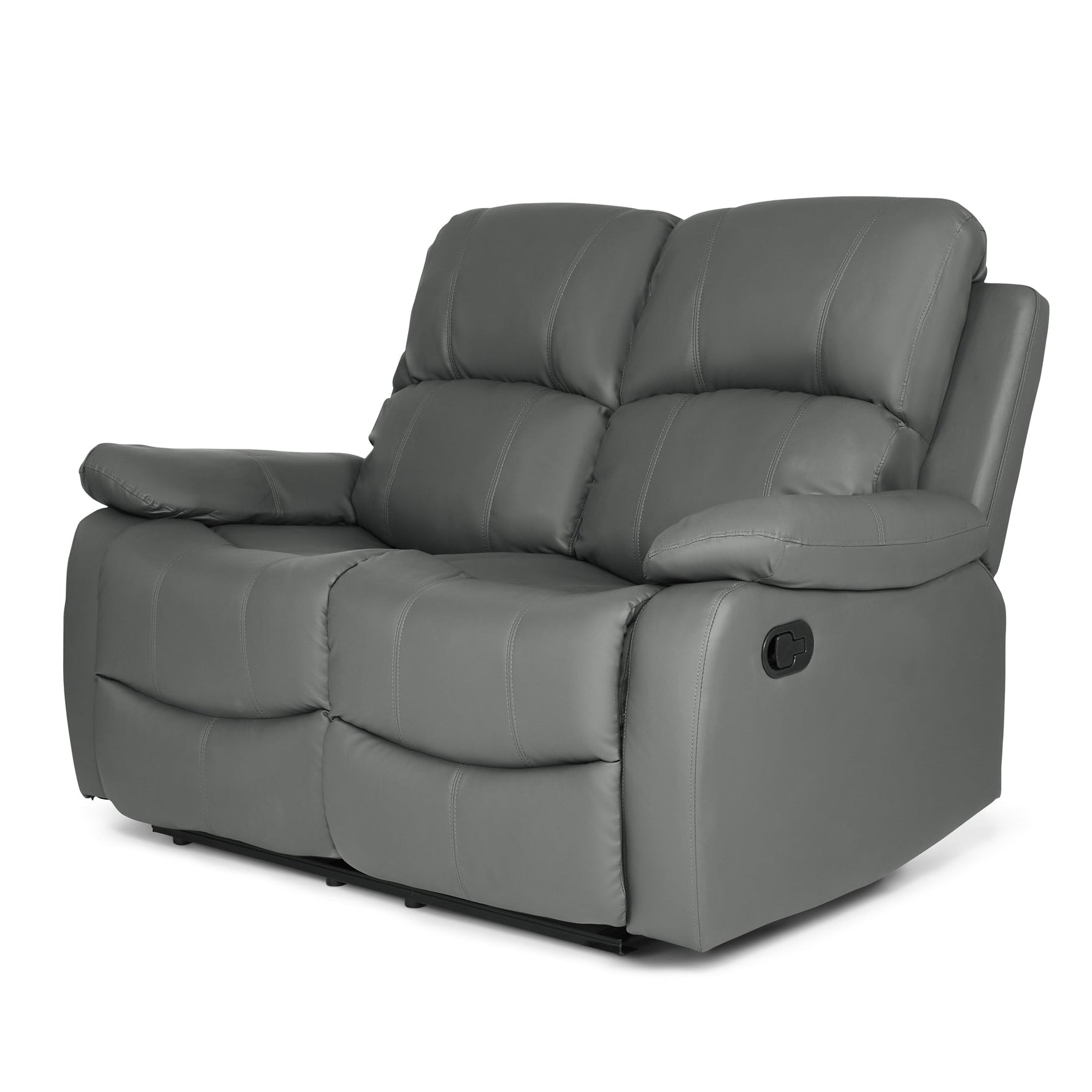Faux Leather Manual Recliner Two Seater Sofa - Charcoal Grey - Bargainia.com - 
