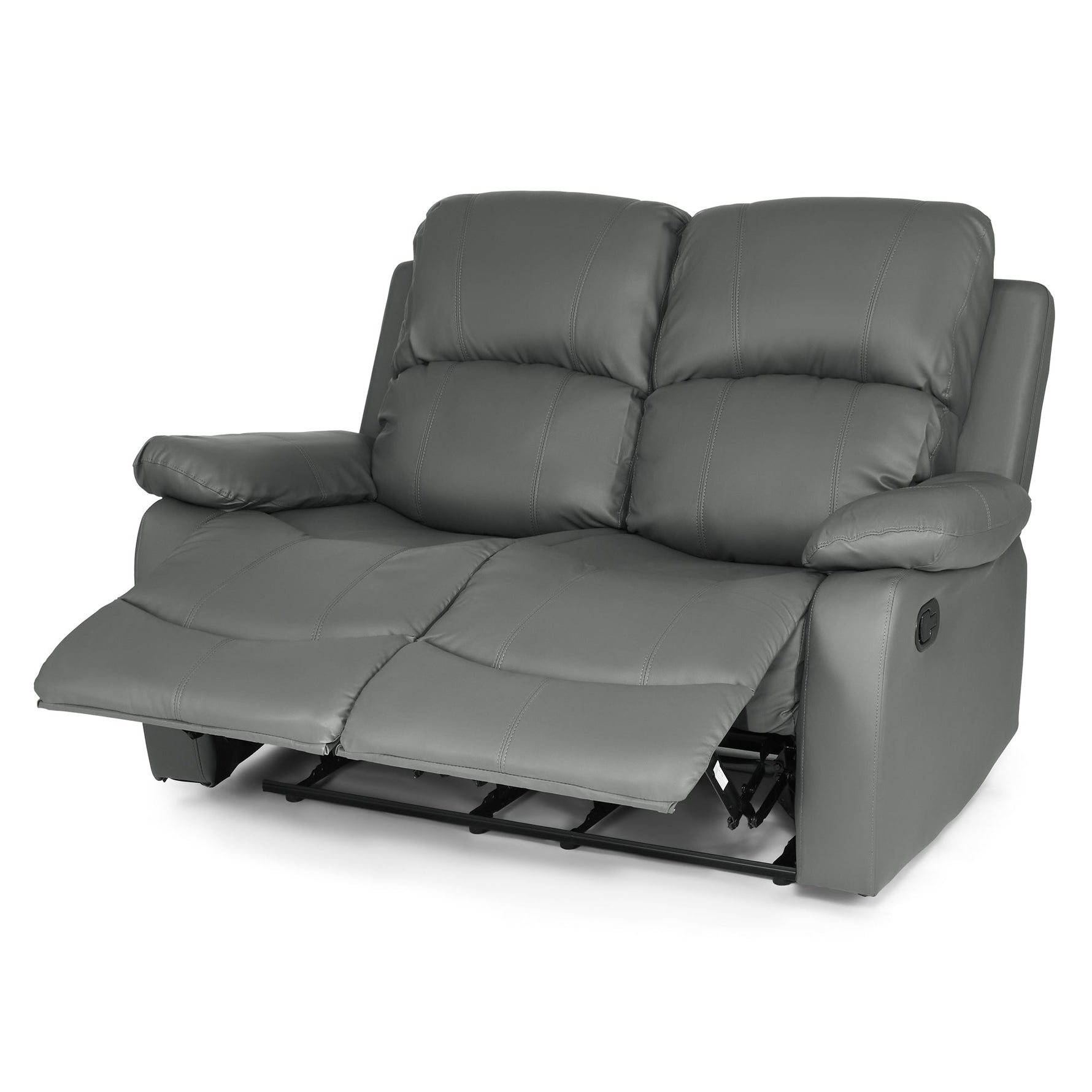 Faux Leather Manual Recliner Two Seater Sofa - Charcoal Grey - Bargainia.com - 