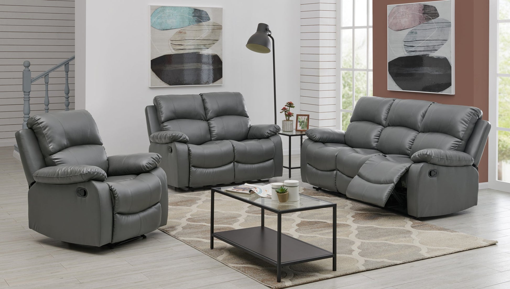 Faux Leather Manual Recliner Two Seater Sofa - Charcoal Grey - Bargainia.com - 8800228253323 - MLM-111433-2