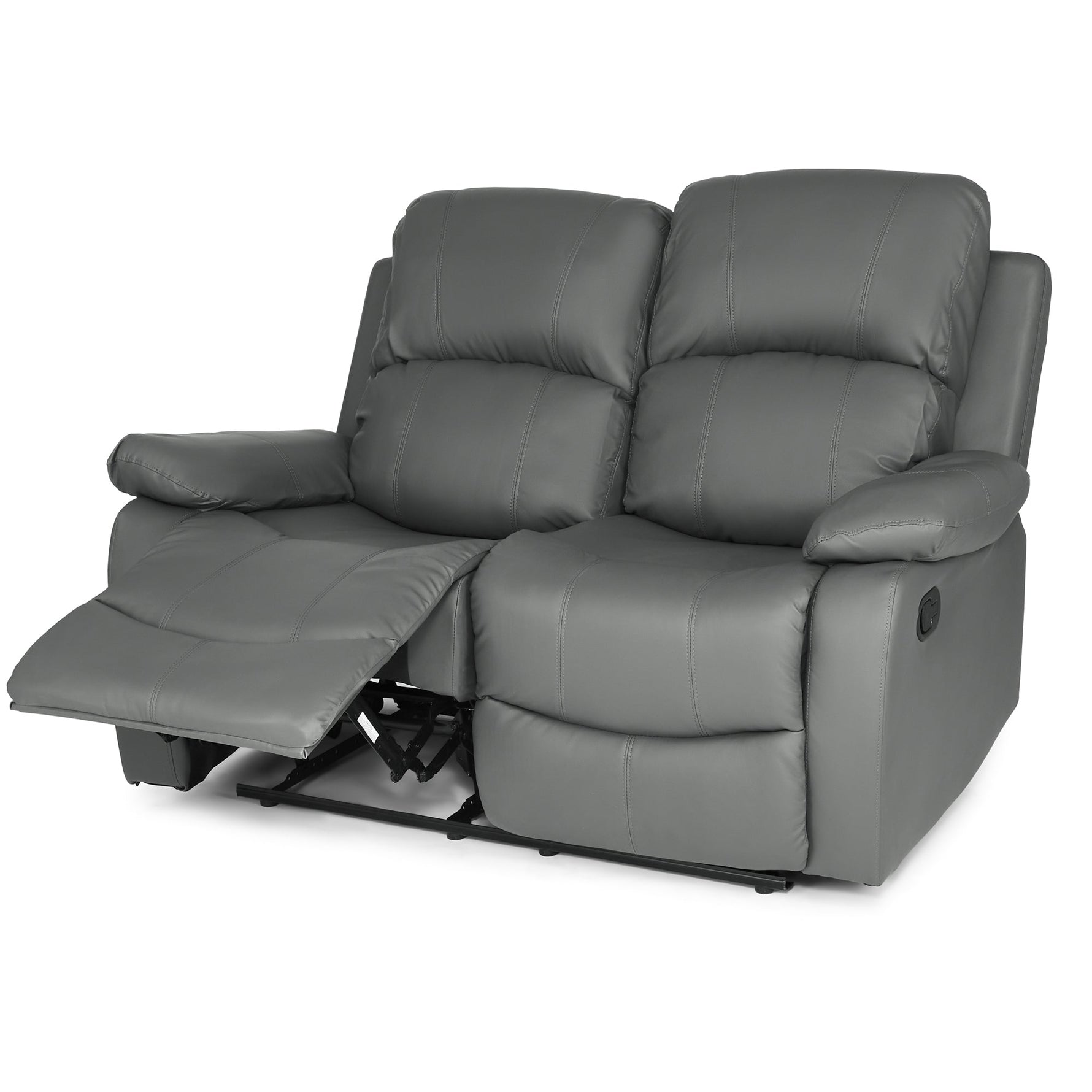 Faux Leather Manual Recliner Two Seater Sofa - Charcoal Grey - Bargainia.com - 