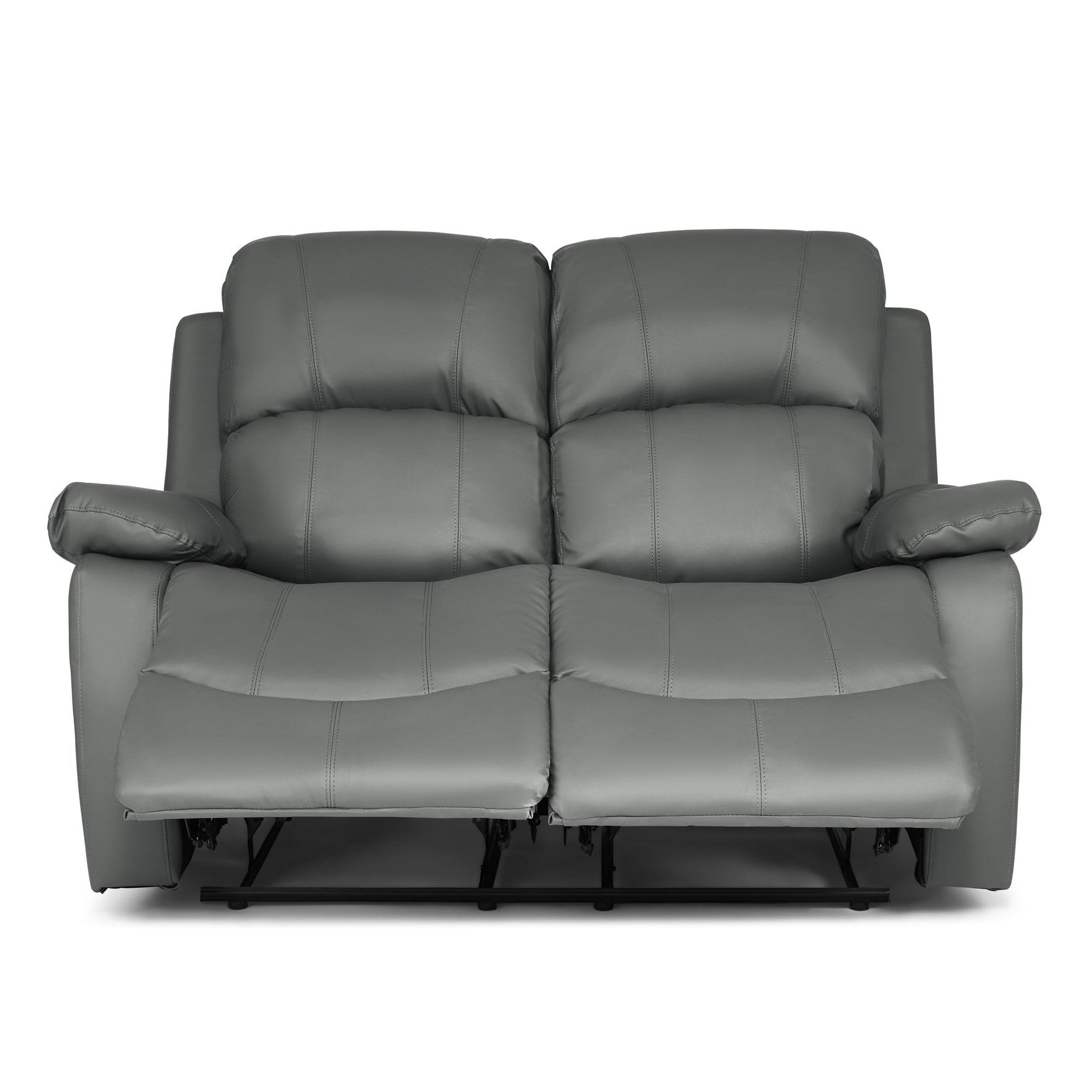 Faux Leather Manual Recliner Two Seater Sofa - Charcoal Grey - Bargainia.com - 