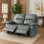 Faux Leather Manual Recliner Two Seater Sofa - Charcoal Grey - Bargainia.com - 