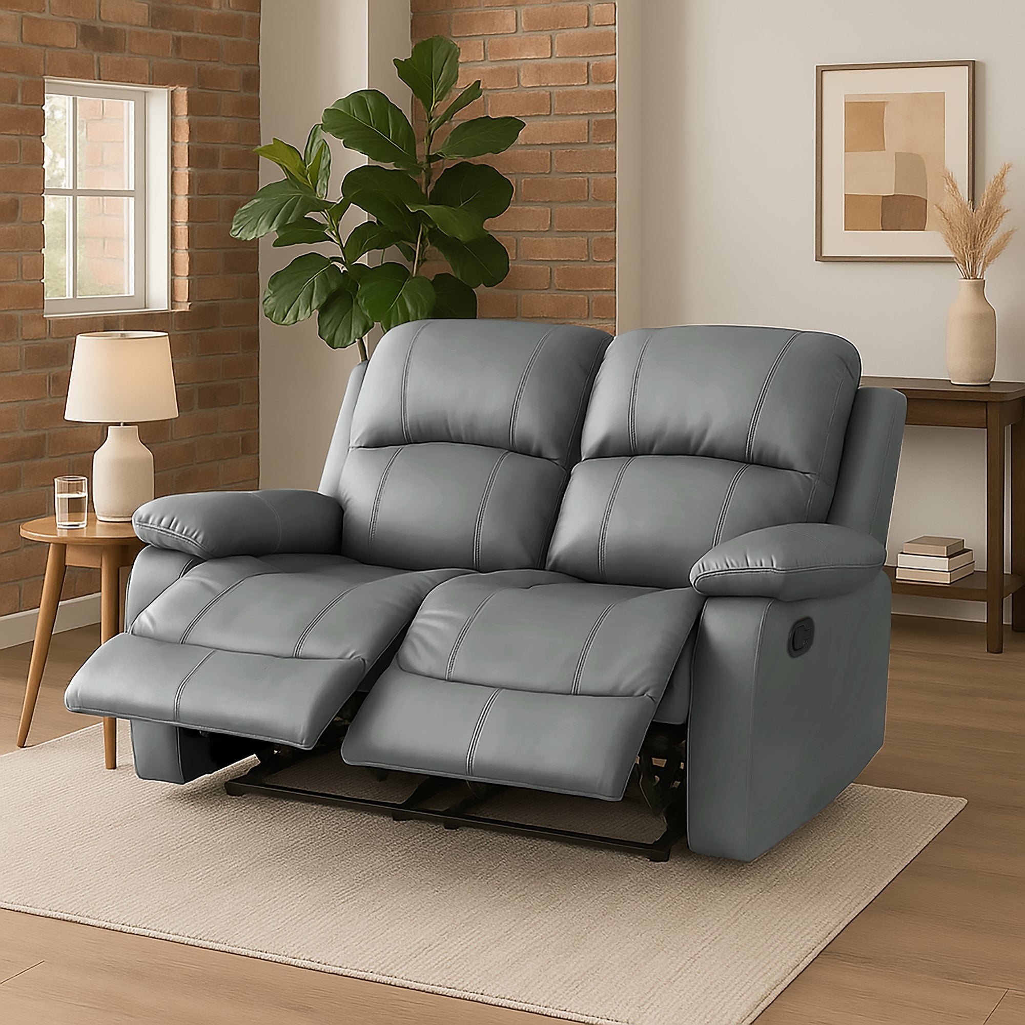 Faux Leather Manual Recliner Two Seater Sofa - Charcoal Grey - Bargainia.com - 8800228253323 - MLM-111433-2
