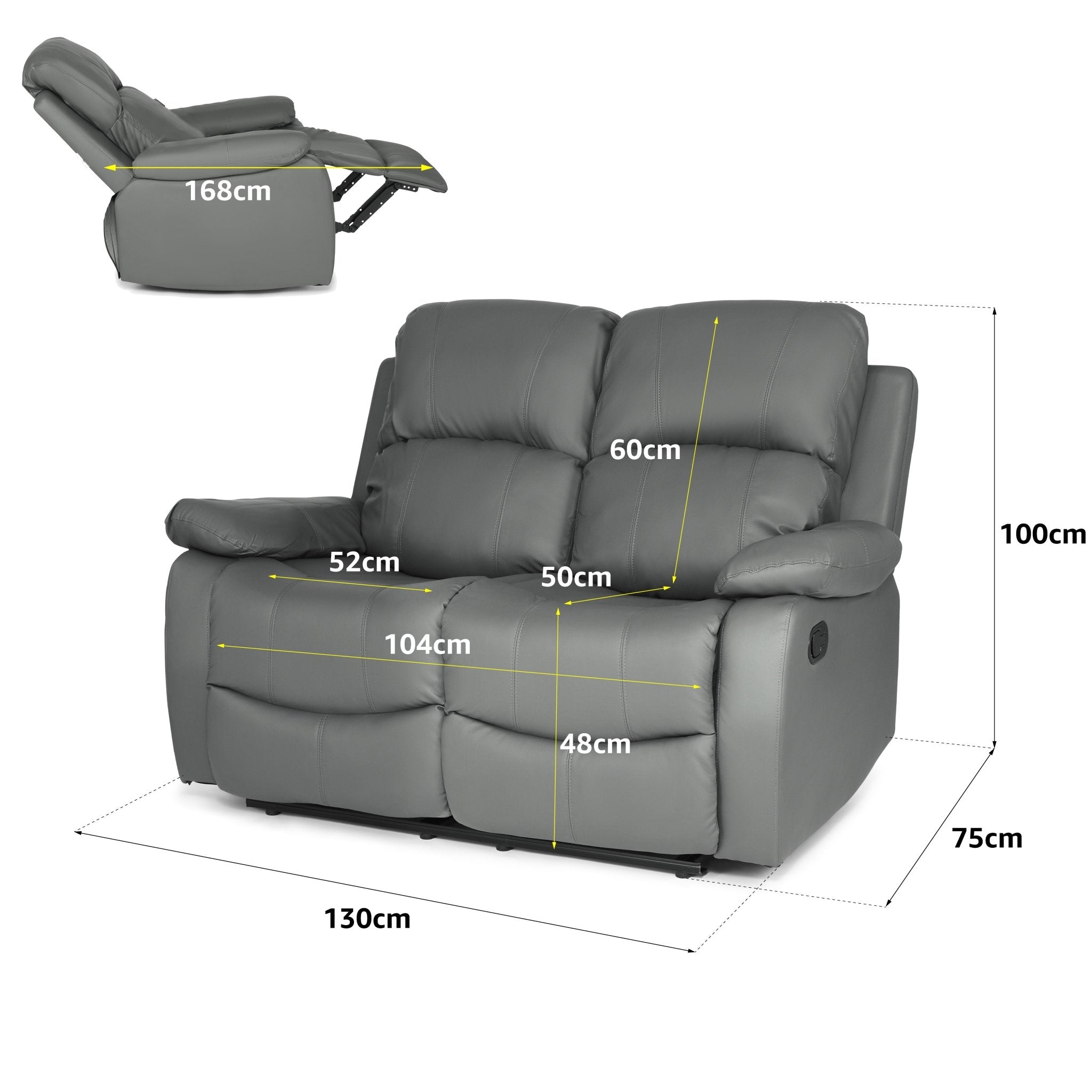 Faux Leather Manual Recliner Two Seater Sofa - Charcoal Grey Sofas Bargainia