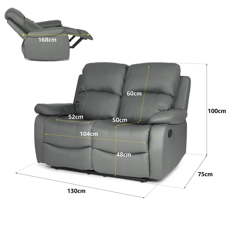 Faux Leather Manual Recliner Two Seater Sofa - Charcoal Grey Sofas Bargainia