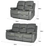 Faux Leather Manual Recliner Two & Three Seater Sofa Set - Charcoal Grey - Bargainia.com - 