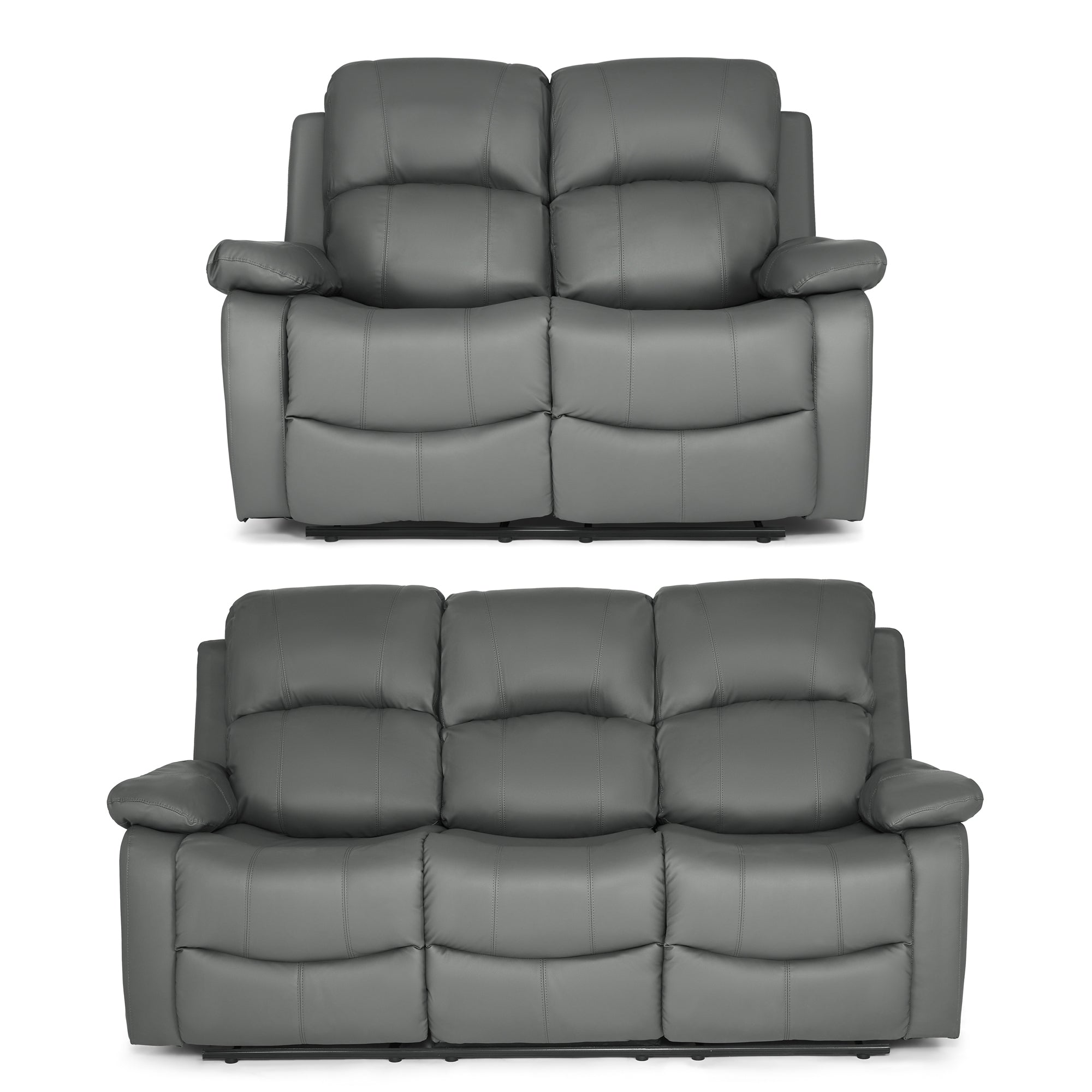Faux Leather Manual Recliner Two & Three Seater Sofa Set - Charcoal Grey - Bargainia.com - 8800228253613 - MLM-111433-S23