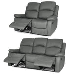 Faux Leather Manual Recliner Two & Three Seater Sofa Set - Charcoal Grey - Bargainia.com - 