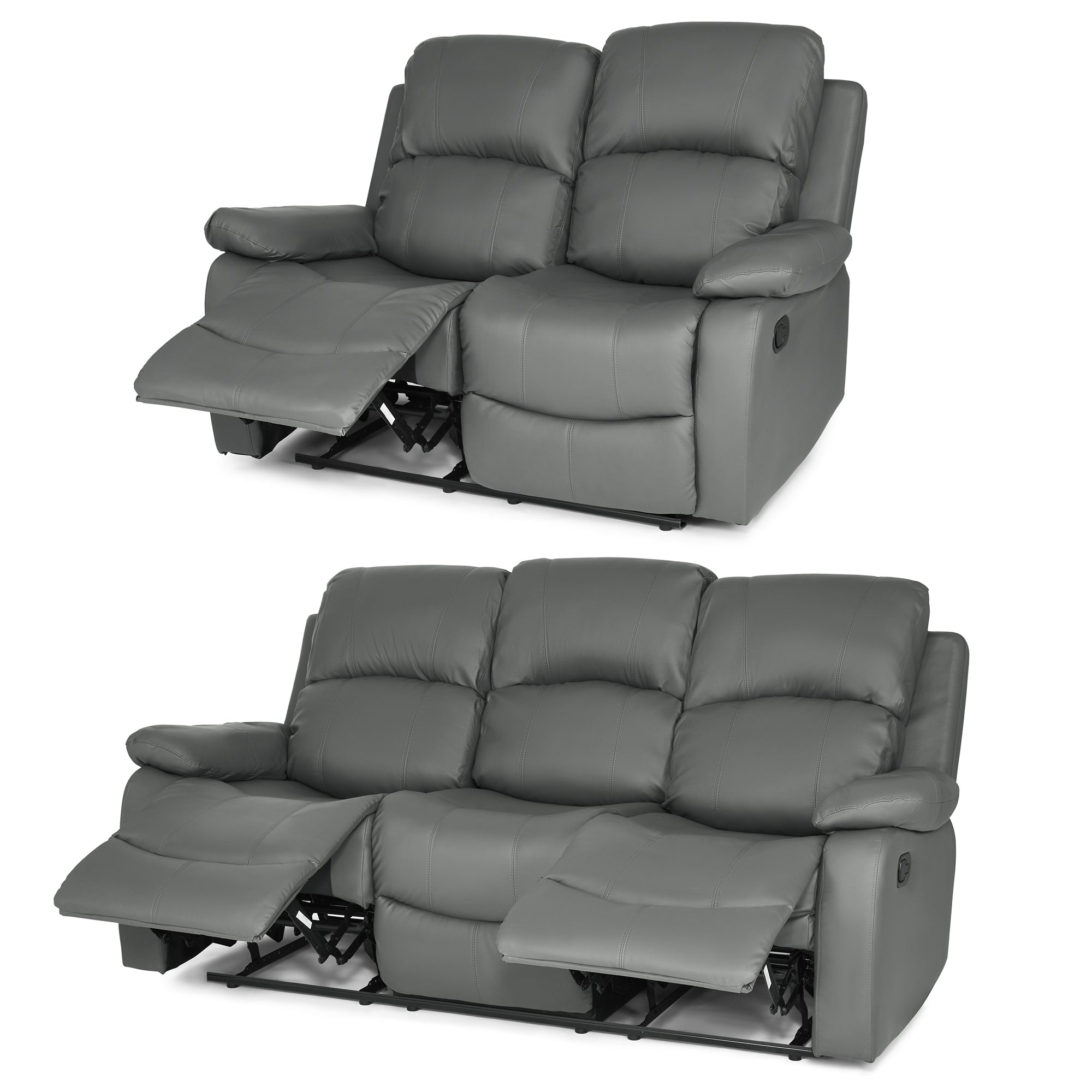 Faux Leather Manual Recliner Two & Three Seater Sofa Set - Charcoal Grey - Bargainia.com - 8800228253613 - MLM-111433-S23