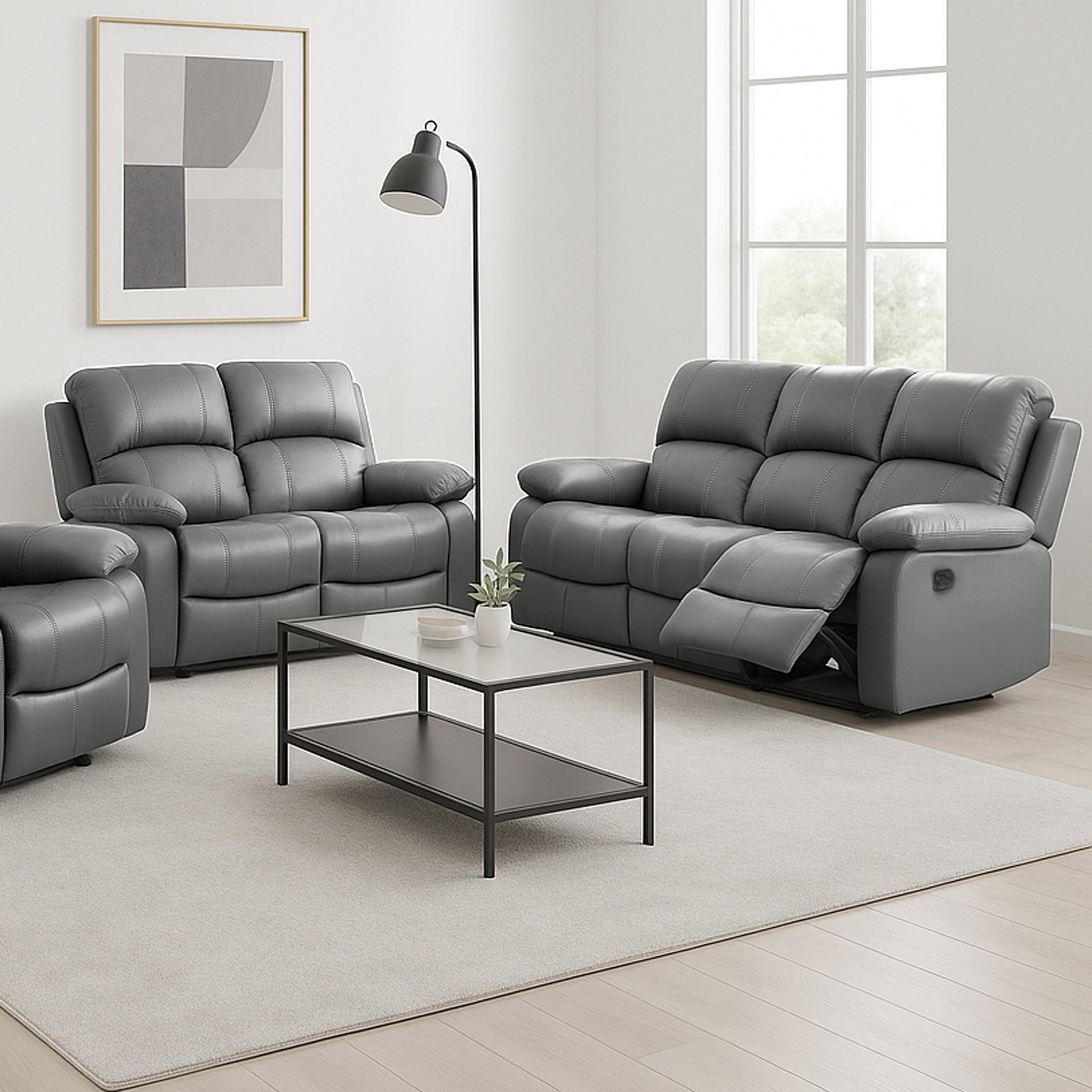 Faux Leather Manual Recliner Two & Three Seater Sofa Set - Charcoal Grey - Bargainia.com - 8800228253613 - MLM-111433-S23