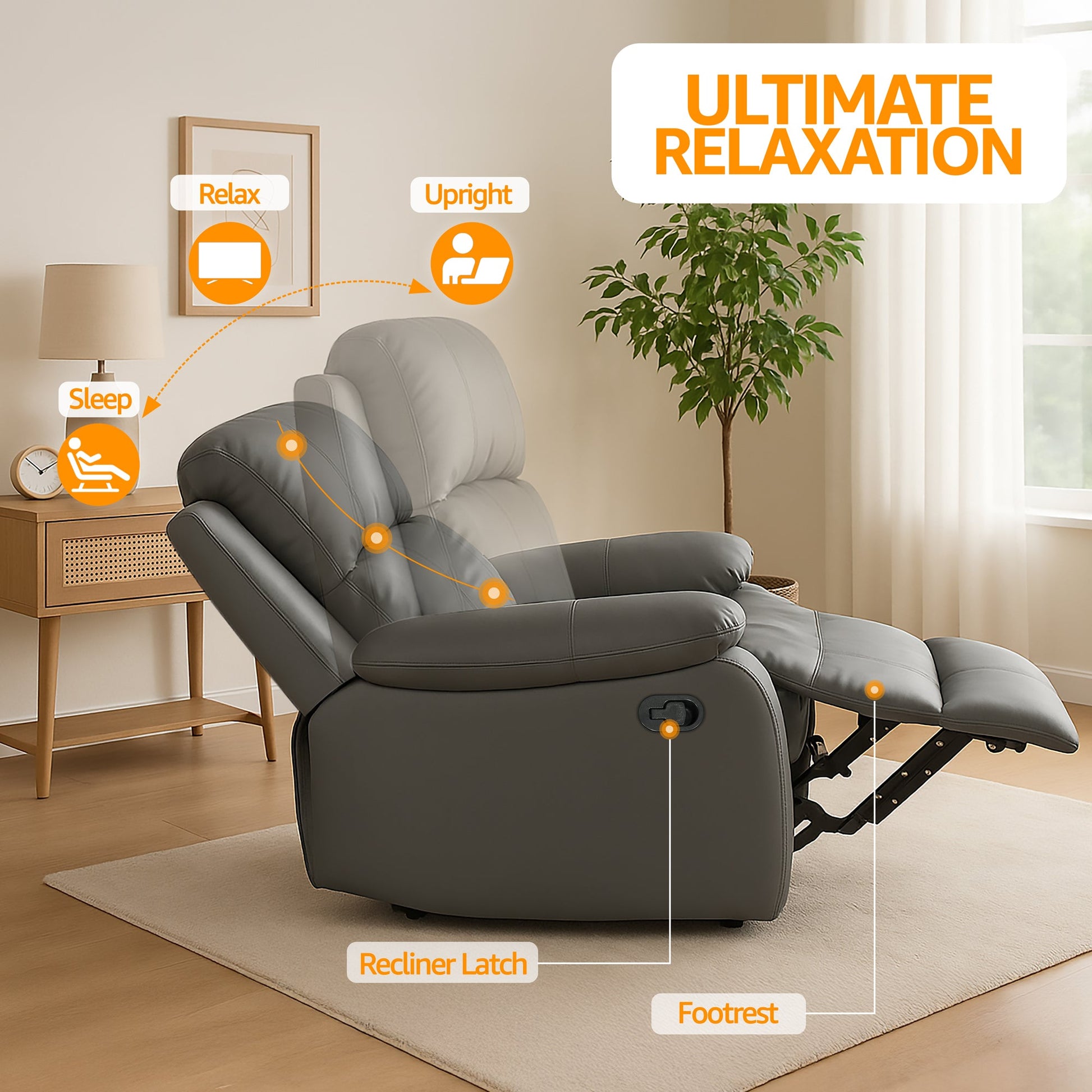 Faux Leather Manual Recliner Two & Three Seater Sofa Set - Charcoal Grey - Bargainia.com - 8800228253613 - MLM-111433-S23