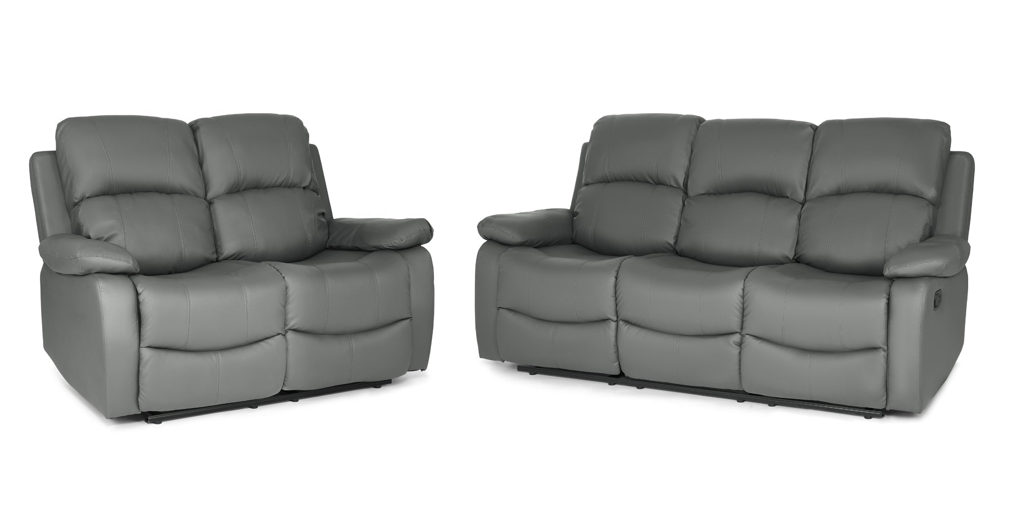 Faux Leather Manual Recliner Two & Three Seater Sofa Set - Charcoal Grey Sofas Bargainia