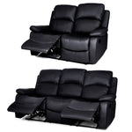 Faux Leather Manual Recliner Two & Three Sofa Set - Black - Bargainia.com - 