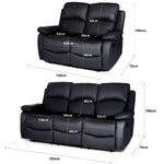 Faux Leather Manual Recliner Two & Three Sofa Set - Black - Bargainia.com - 