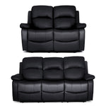 Faux Leather Manual Recliner Two & Three Sofa Set - Black - Bargainia.com - 