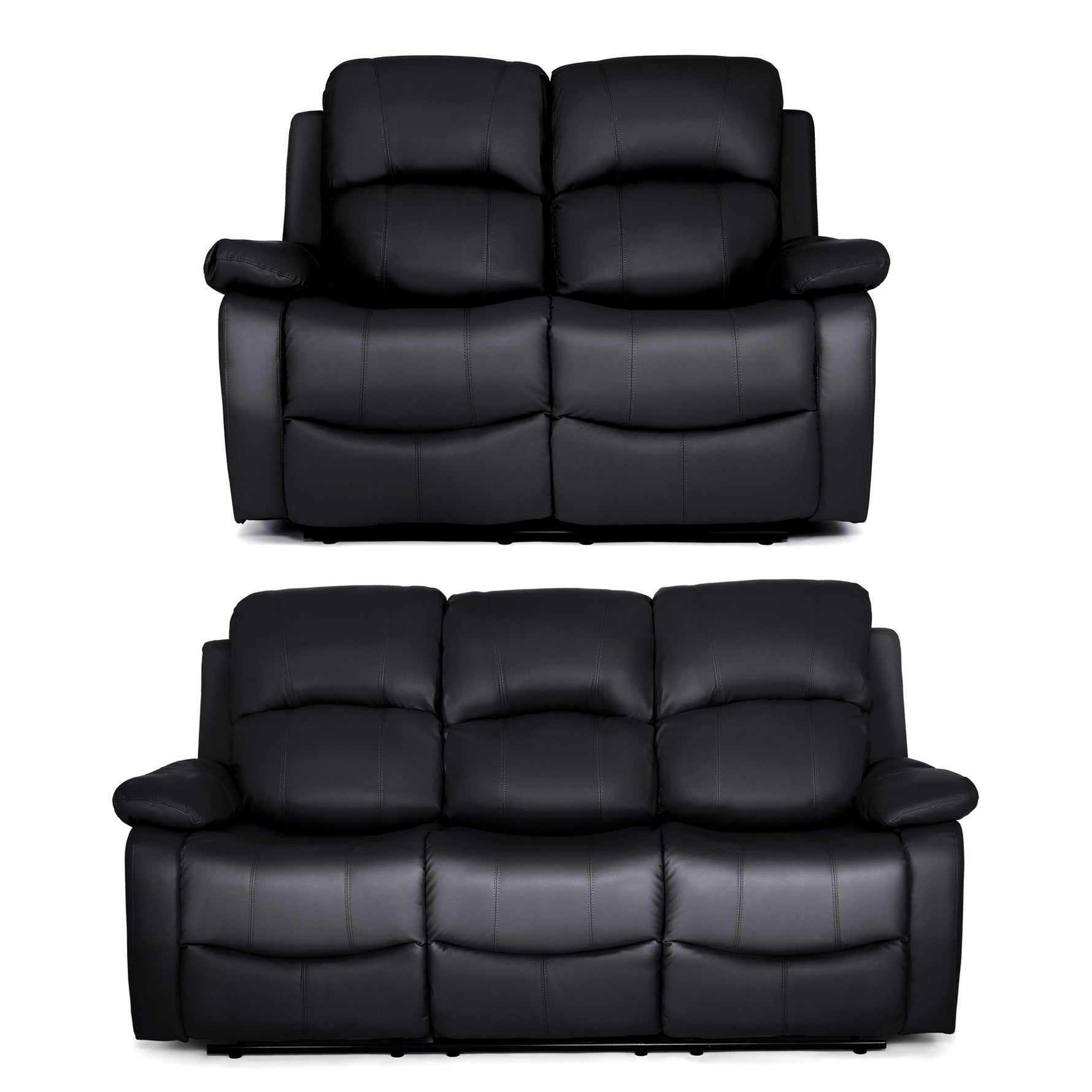 Faux Leather Manual Recliner Two & Three Sofa Set - Black - Bargainia.com - 