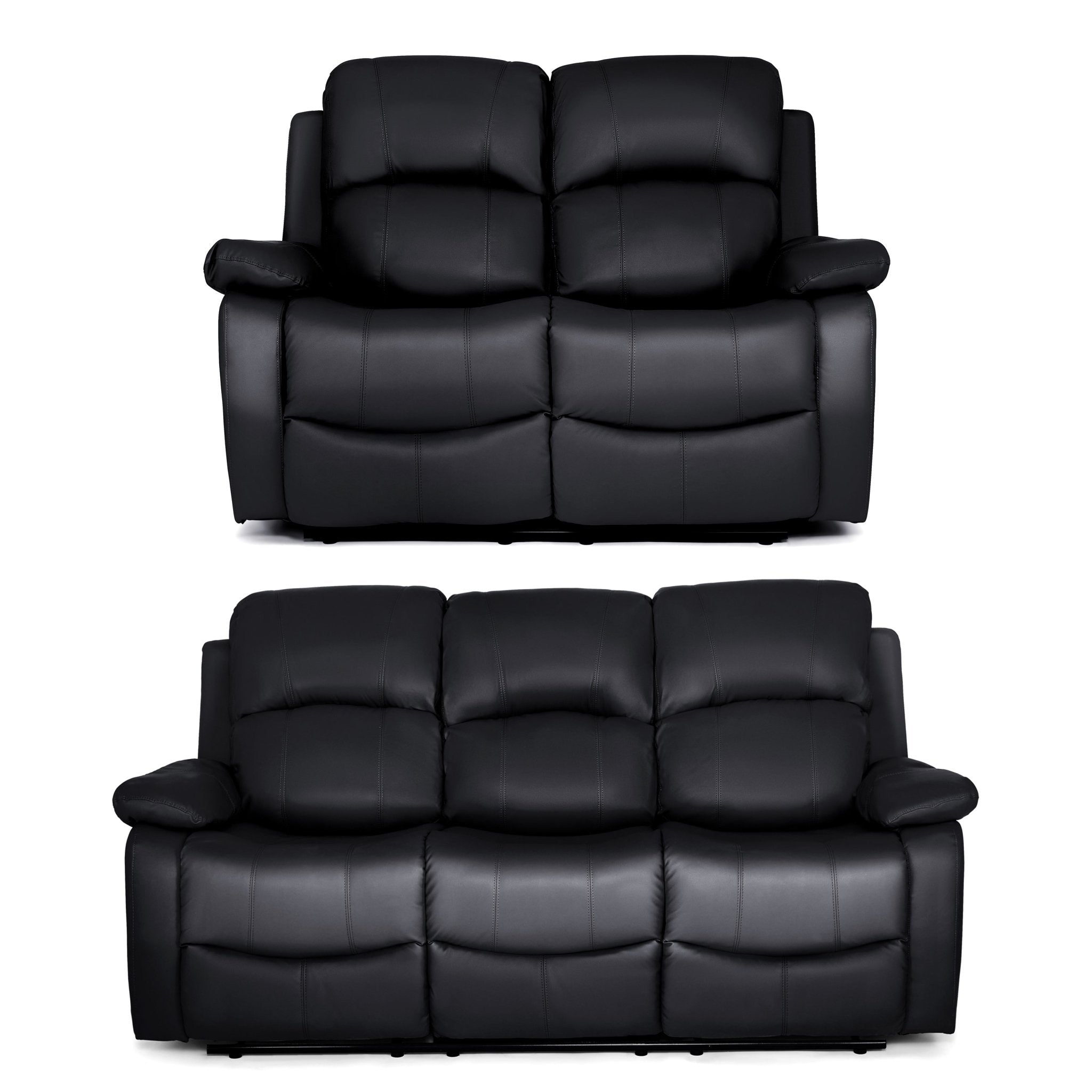 Faux Leather Manual Recliner Two & Three Sofa Set - Black - Bargainia.com - 5056150222941 - MLM-111433-S23-BLK