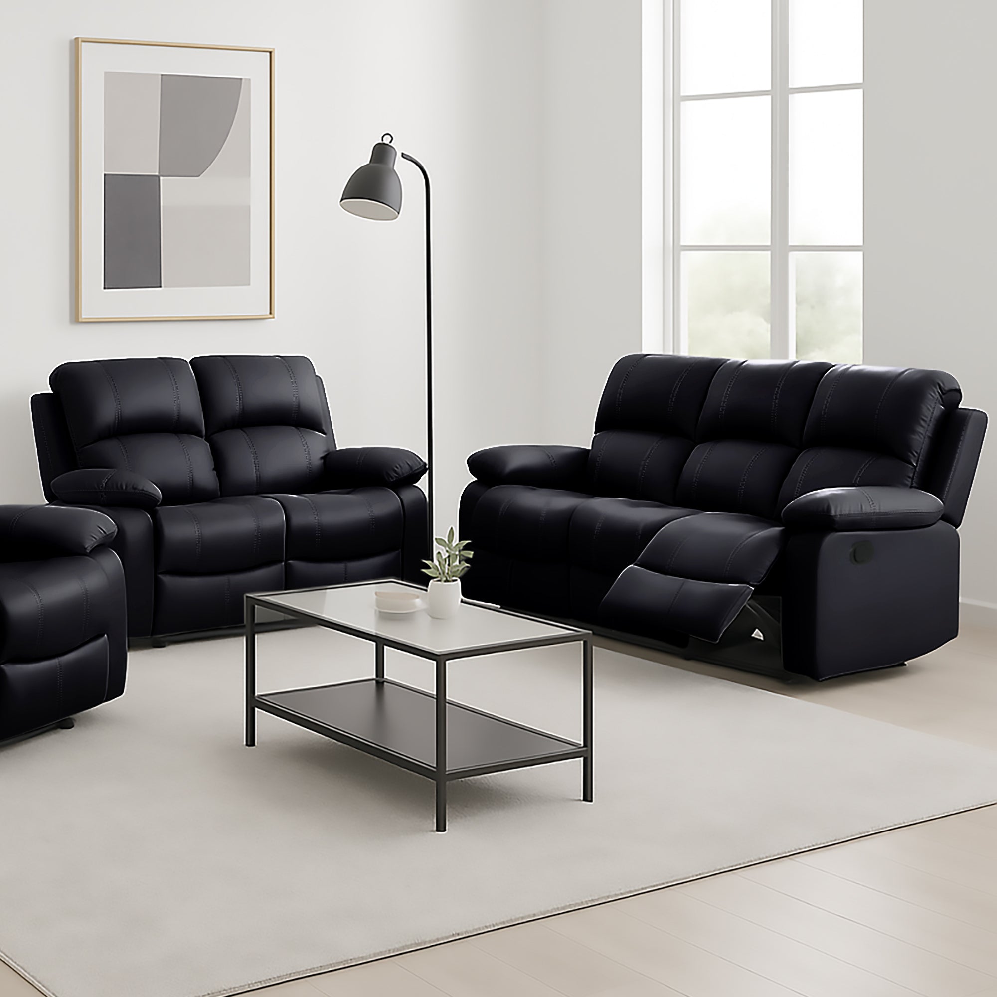 Faux Leather Manual Recliner Two & Three Sofa Set - Black - Bargainia.com - 5056150222941 - MLM-111433-S23-BLK