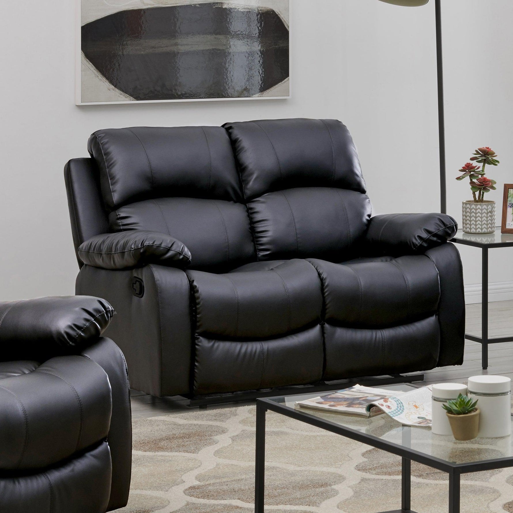 Faux Leather Manual Recliner Two & Three Sofa Set - Black - Bargainia.com - 5056150222941
