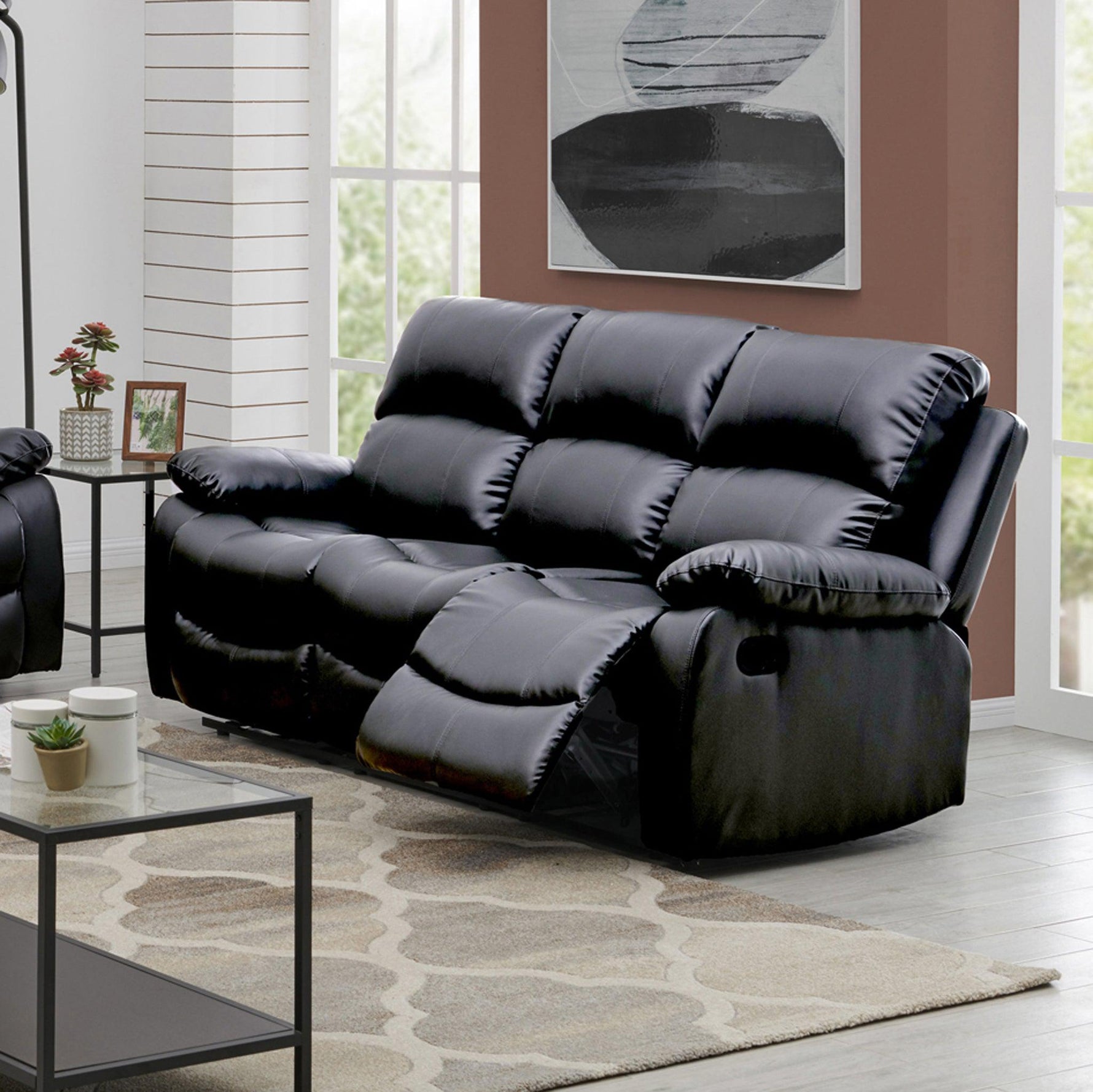 Faux Leather Recliner Sofas Bargainia Three Seater Black