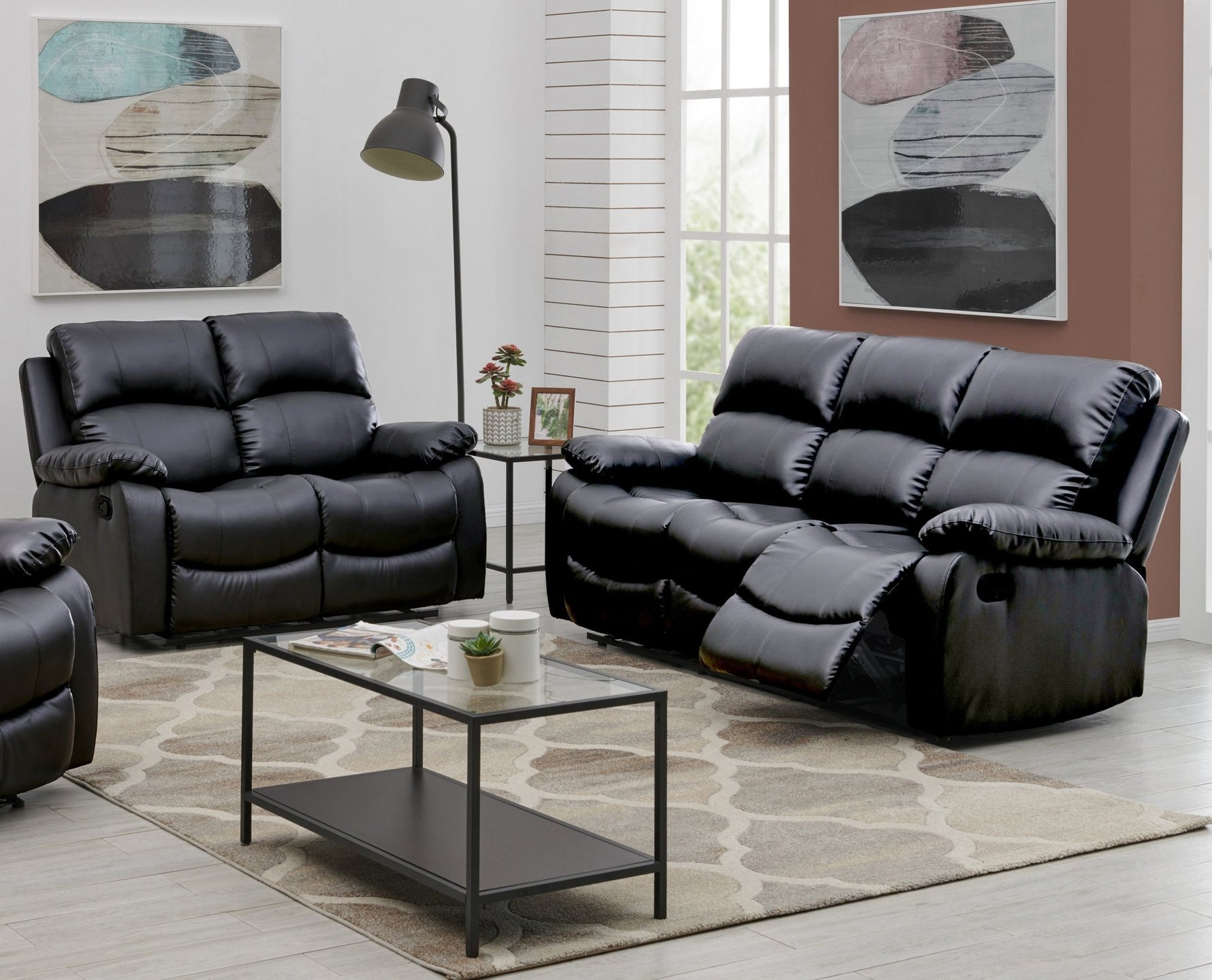 Faux Leather Recliner Sofas Bargainia Two & Three Seater Black