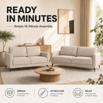 Brixton Cream Fabric Sofa Set, 2 Seater and 3 Seater Linen Look Settees with Solid Wood Frame and Steel Legs